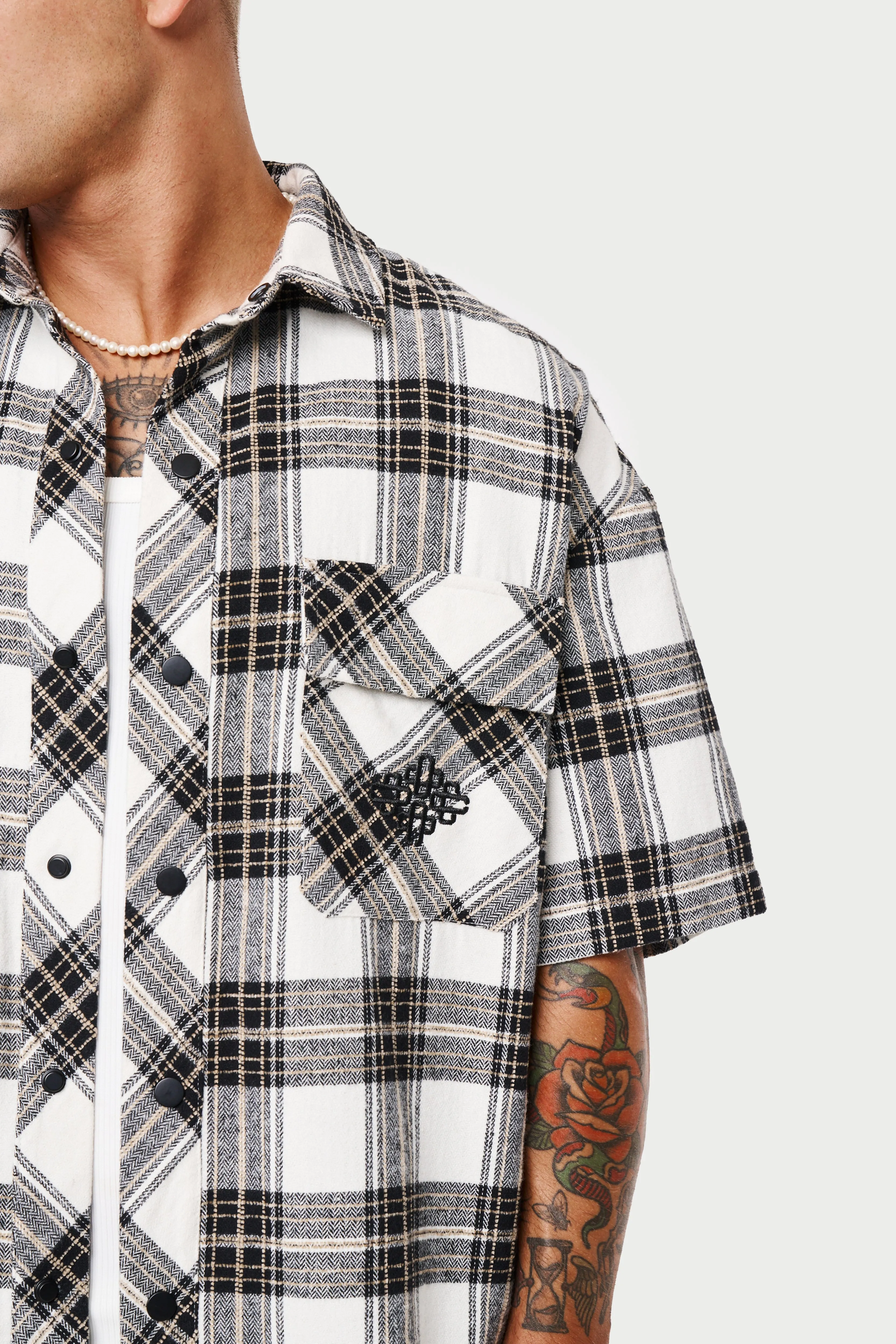 EMBLEM FLANNEL OVERSHIRT - BEIGE