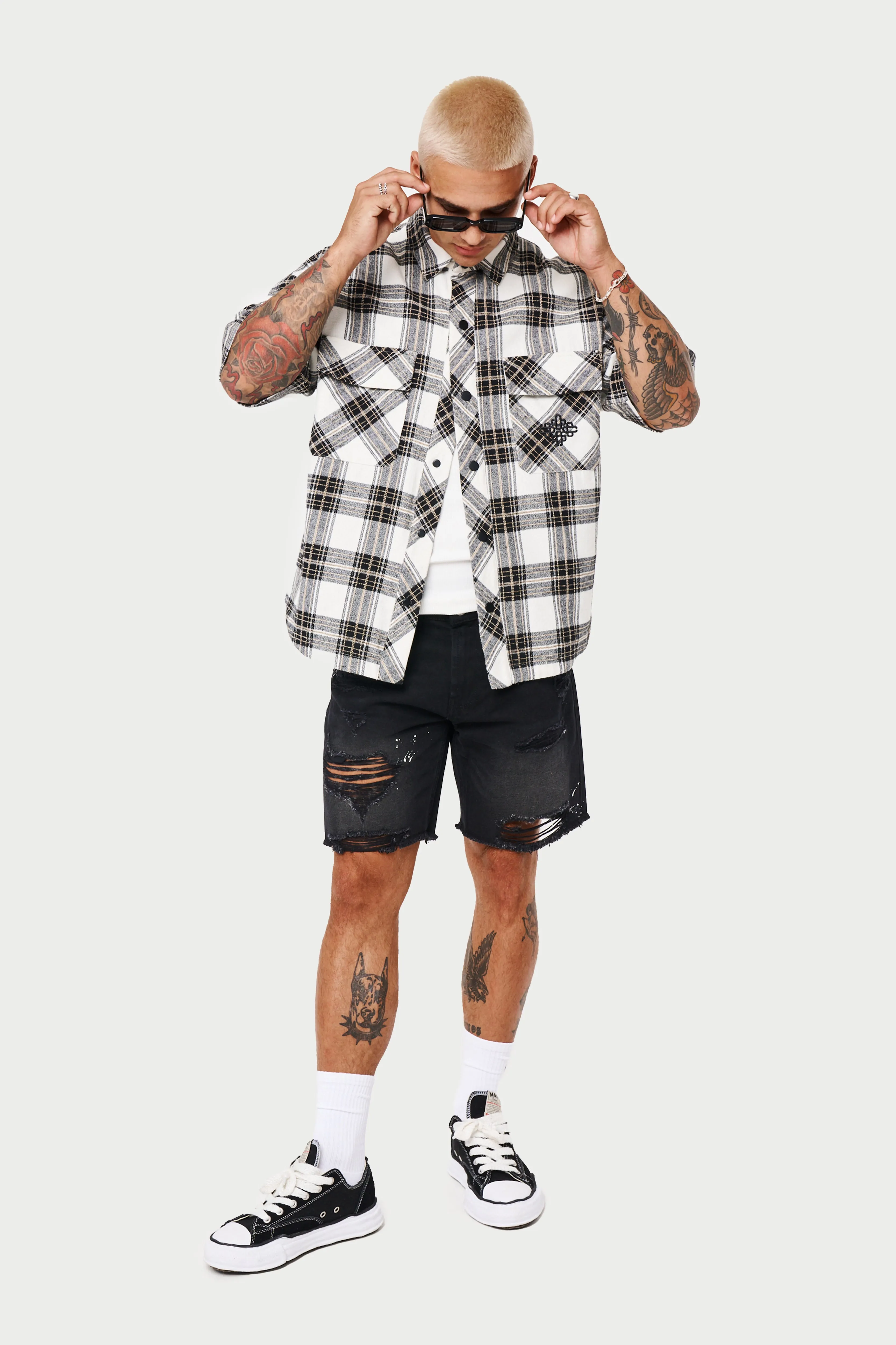 EMBLEM FLANNEL OVERSHIRT - BEIGE