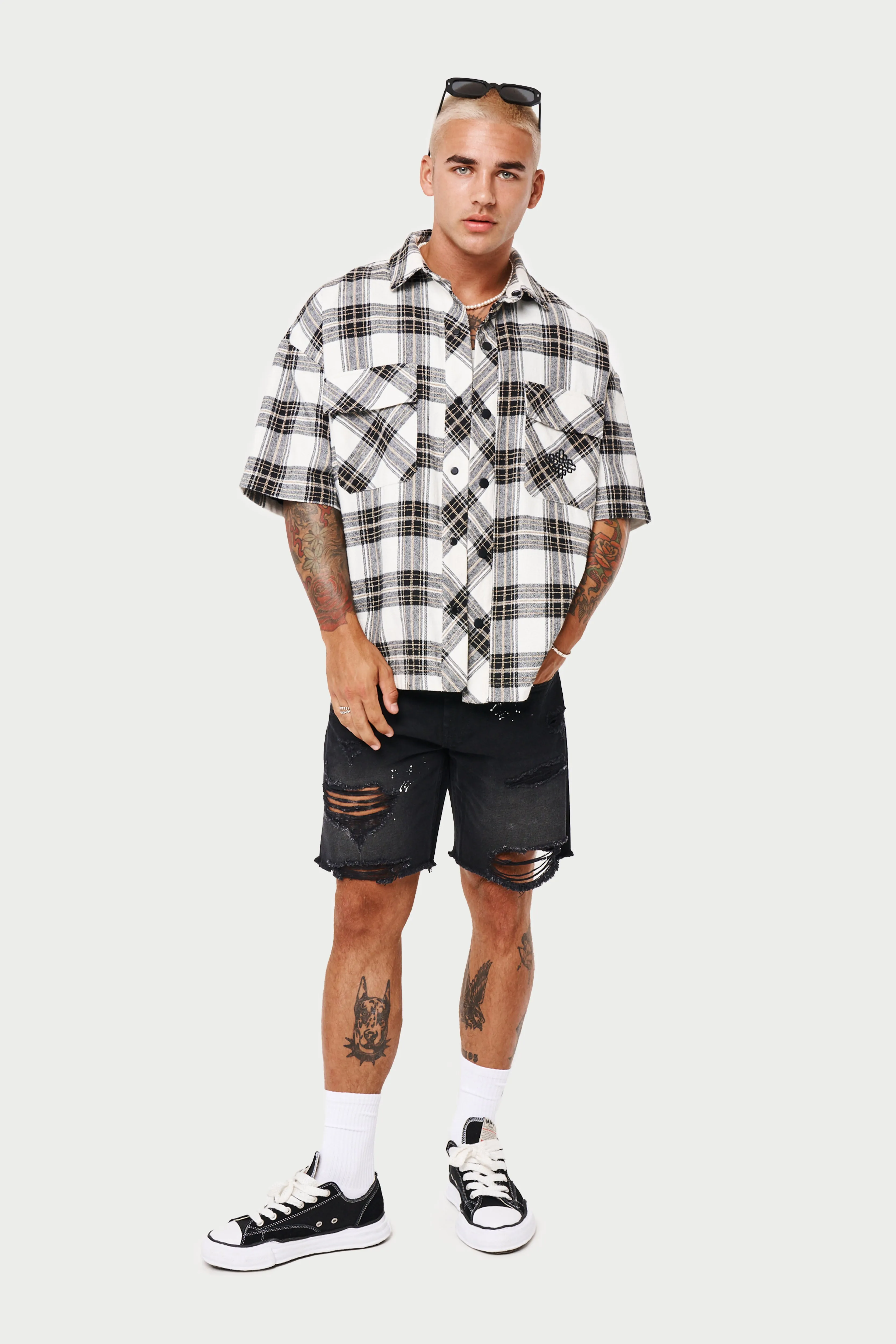 EMBLEM FLANNEL OVERSHIRT - BEIGE