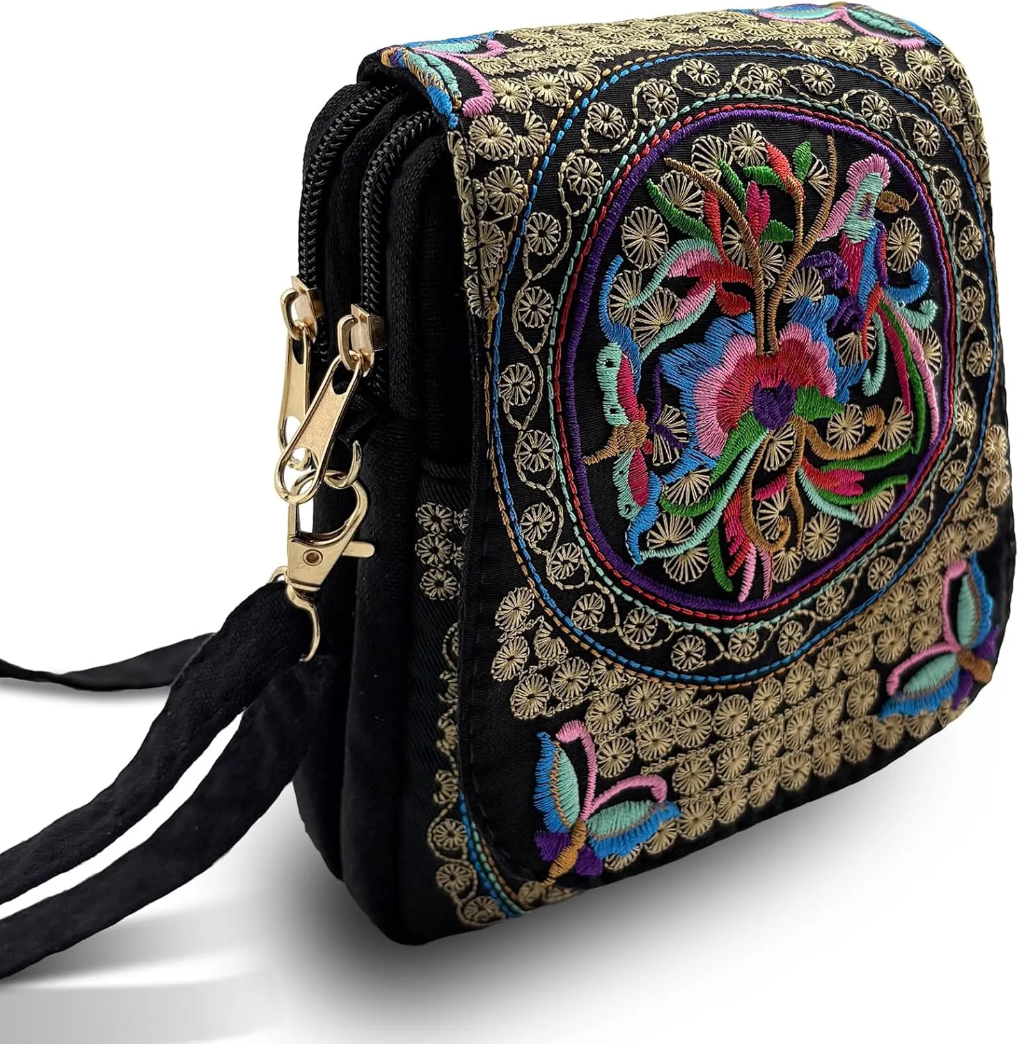 Embroidered Crossbody Bag Boho Ethnic Shoulder Bag Vintage Handmade Women Cellphone Pouch Small Handbag Coin Purse