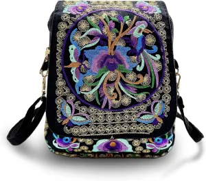 Embroidered Crossbody Bag Boho Ethnic Shoulder Bag Vintage Handmade Women Cellphone Pouch Small Handbag Coin Purse