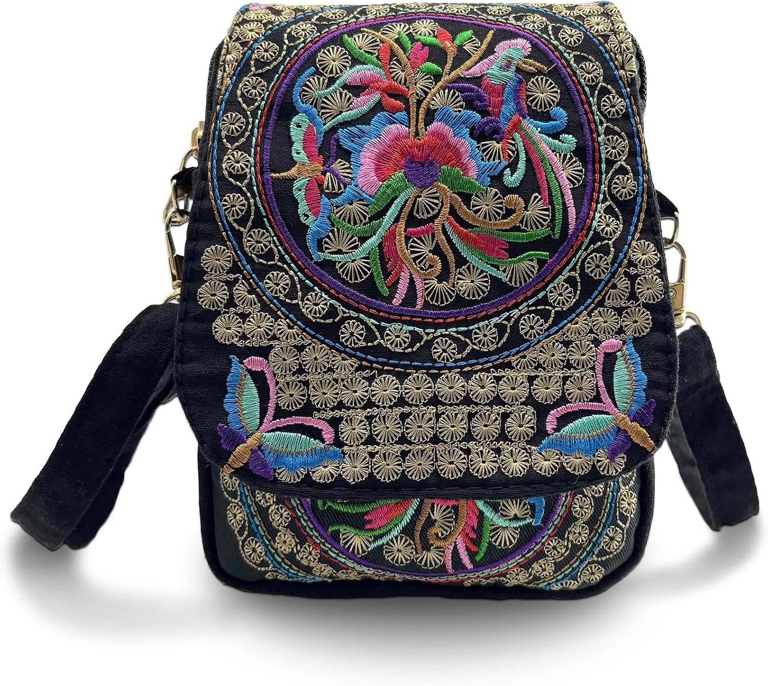 Embroidered Crossbody Bag Boho Ethnic Shoulder Bag Vintage Handmade Women Cellphone Pouch Small Handbag Coin Purse