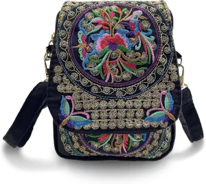 Embroidered Crossbody Bag Boho Ethnic Shoulder Bag Vintage Handmade Women Cellphone Pouch Small Handbag Coin Purse