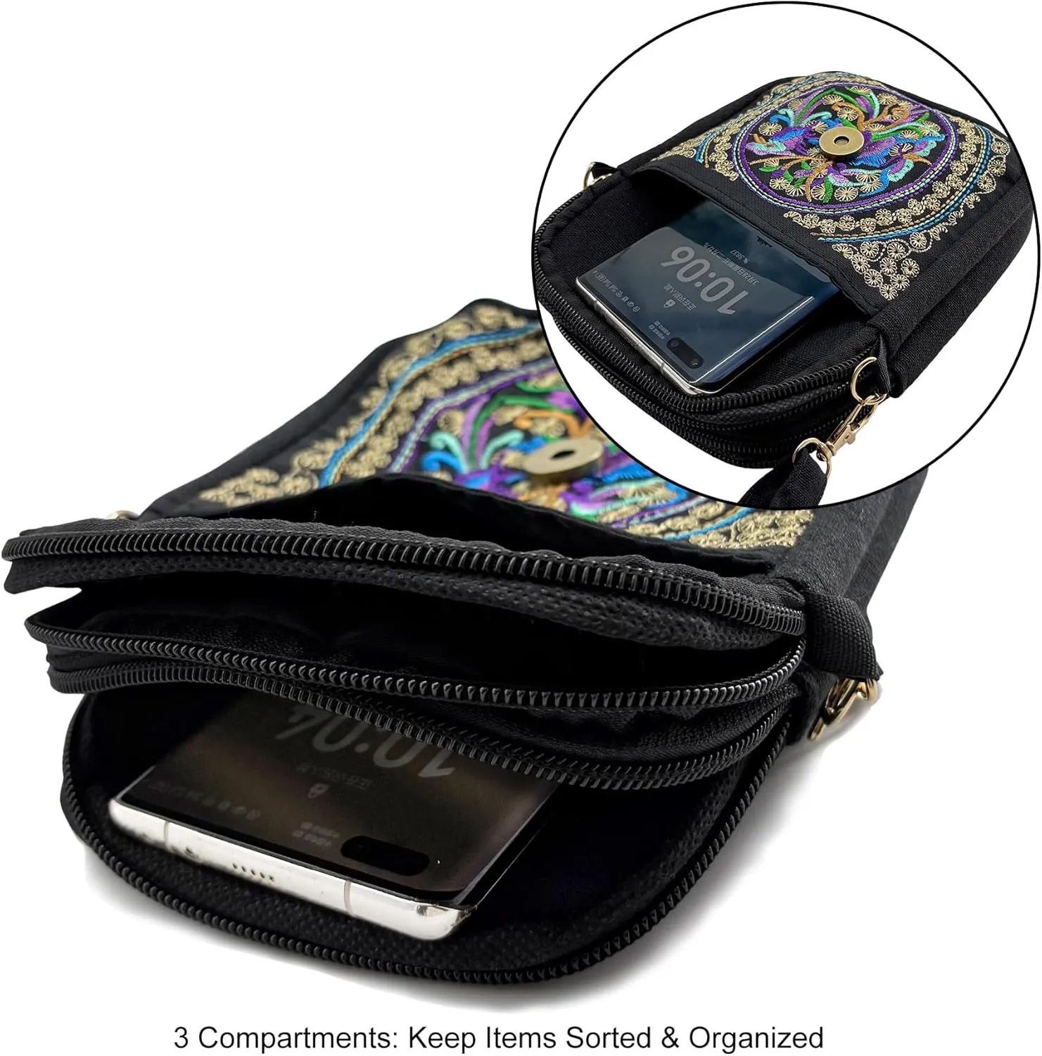 Embroidered Crossbody Bag Boho Ethnic Shoulder Bag Vintage Handmade Women Cellphone Pouch Small Handbag Coin Purse