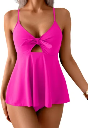 Eomenie Two Piece Tankini Swimsuits for Women Tummy Control Cutout Bathing Suit Tie Knot Flowy Swim Dress with Bottom