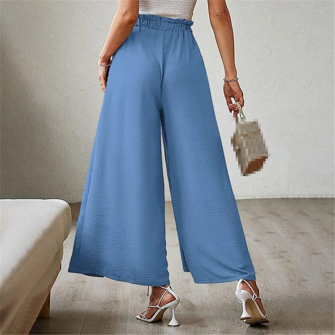 ERFMFKL Women's Lightweight Trousers Bow Loose Fold Wide Leg Pants High Waist Lace Up Pants