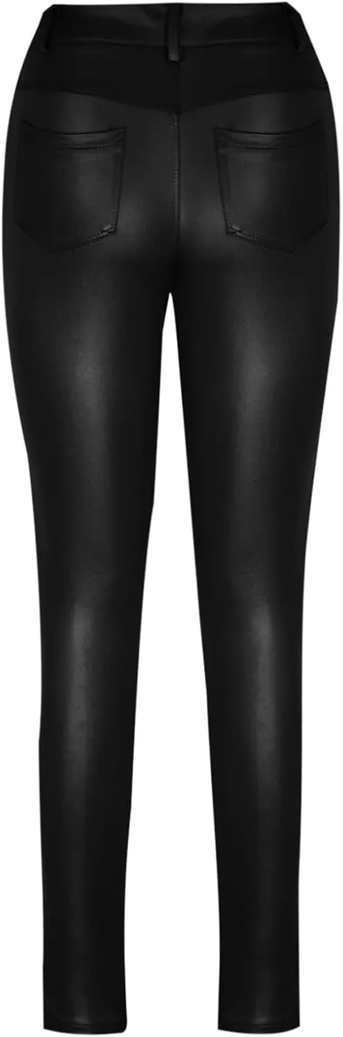 Faux Leather Leggings for Women Tummy Control High Waist Pants PU Seamless Stretch Shaping Hip Push Up Tights Trousers