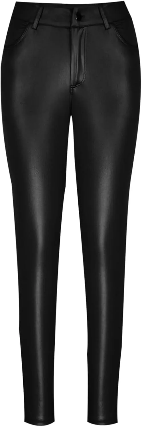Faux Leather Leggings for Women Tummy Control High Waist Pants PU Seamless Stretch Shaping Hip Push Up Tights Trousers