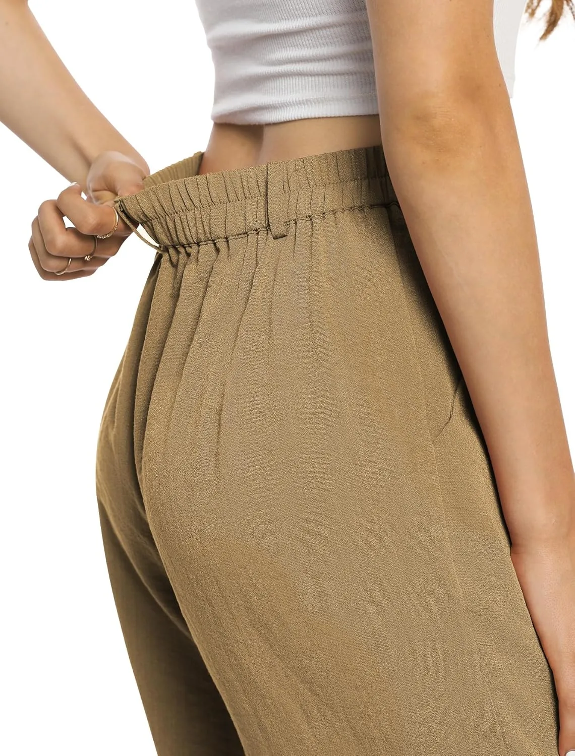 Feiersi Womens Casual Wide Leg Pants High Waisted Button Down Straight Long Trousers Palazzo Pants