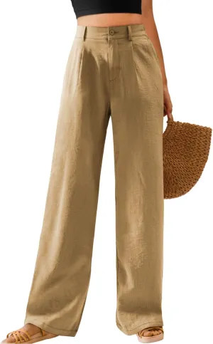 Feiersi Womens Casual Wide Leg Pants High Waisted Button Down Straight Long Trousers Palazzo Pants