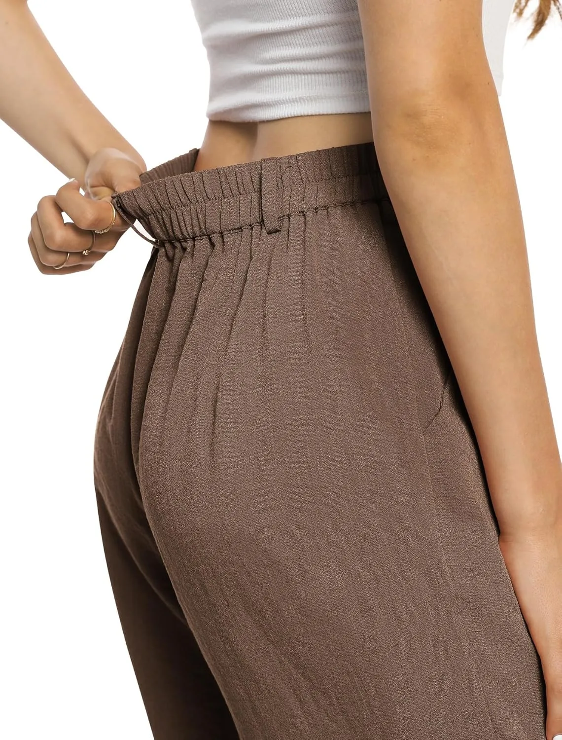 Feiersi Womens Casual Wide Leg Pants High Waisted Button Down Straight Long Trousers Palazzo Pants