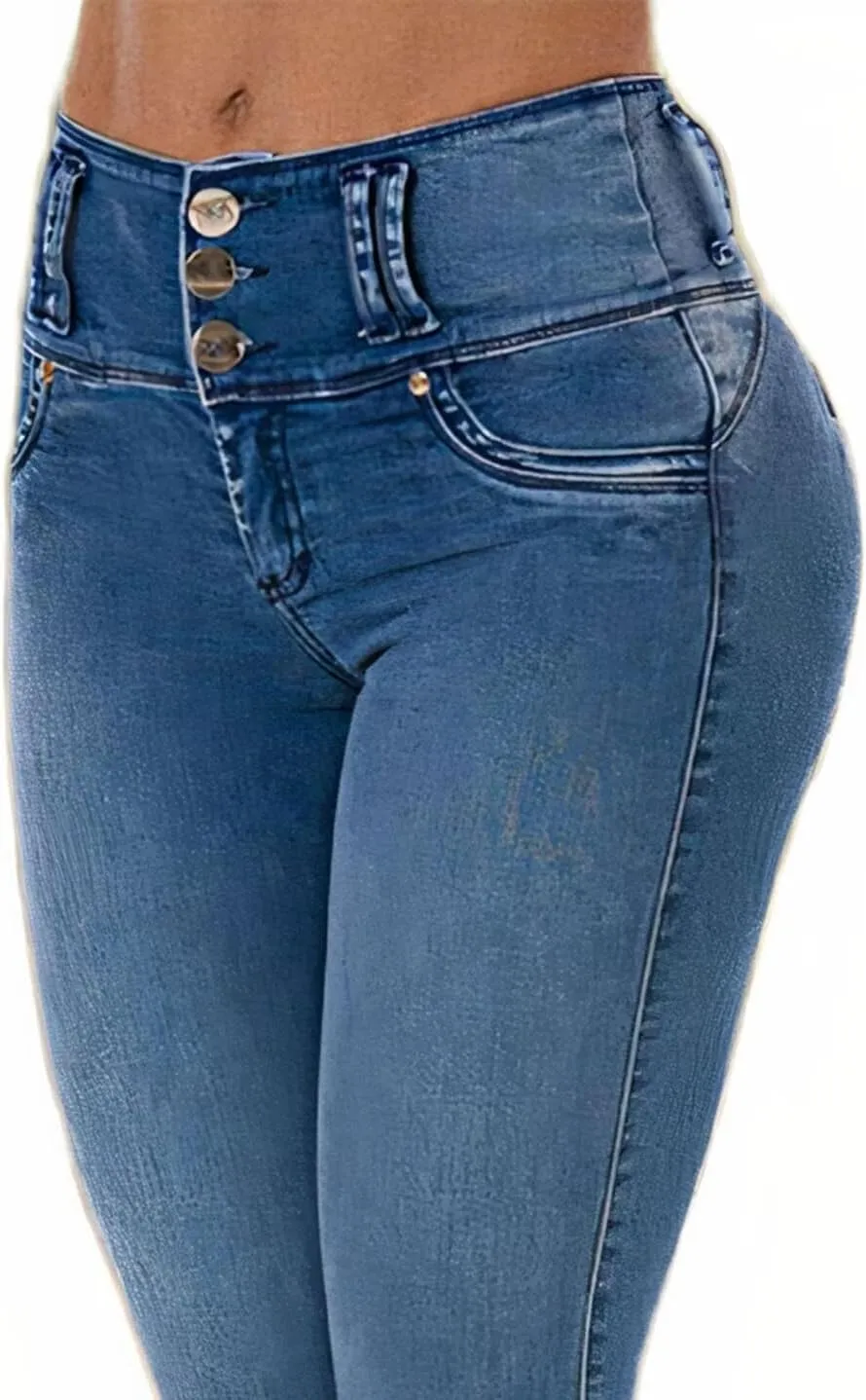 Flamingals Bermuda Capri Jeans for Women Stretch Butt Lifting Mid Rise Button Up Skinny Capris Denim Pants