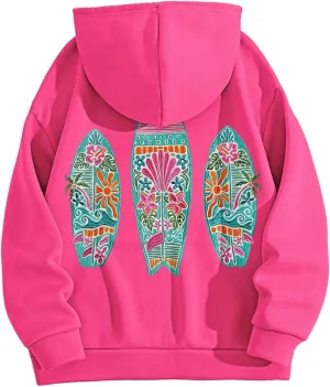 Floerns Women's Graphic Long Sleeve Hooded Sweatshirts Oversized Pullover Tops