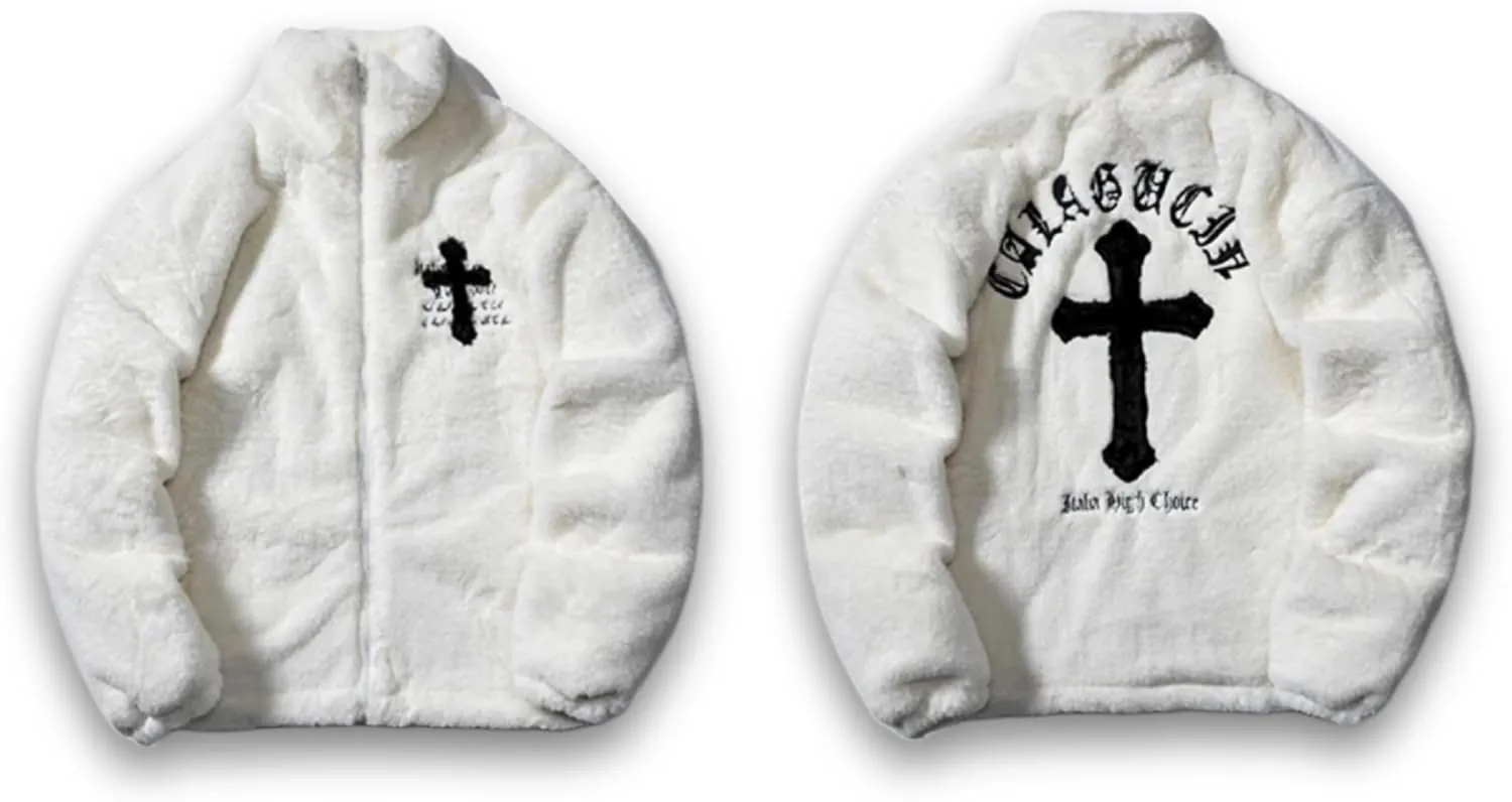 Flolong Cross Retro Style Plush Fur-Cotton Padded Coat