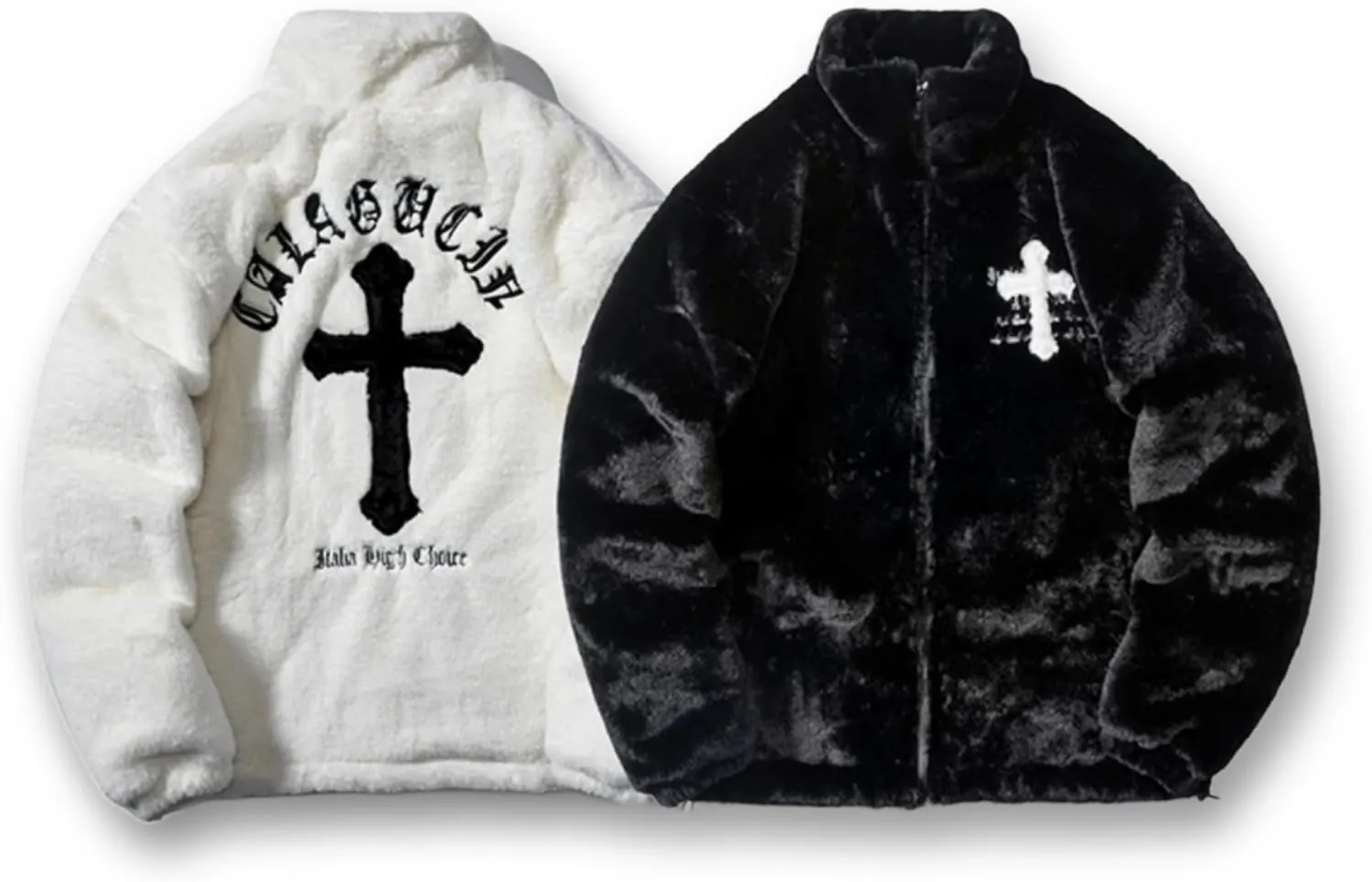 Flolong Cross Retro Style Plush Fur-Cotton Padded Coat
