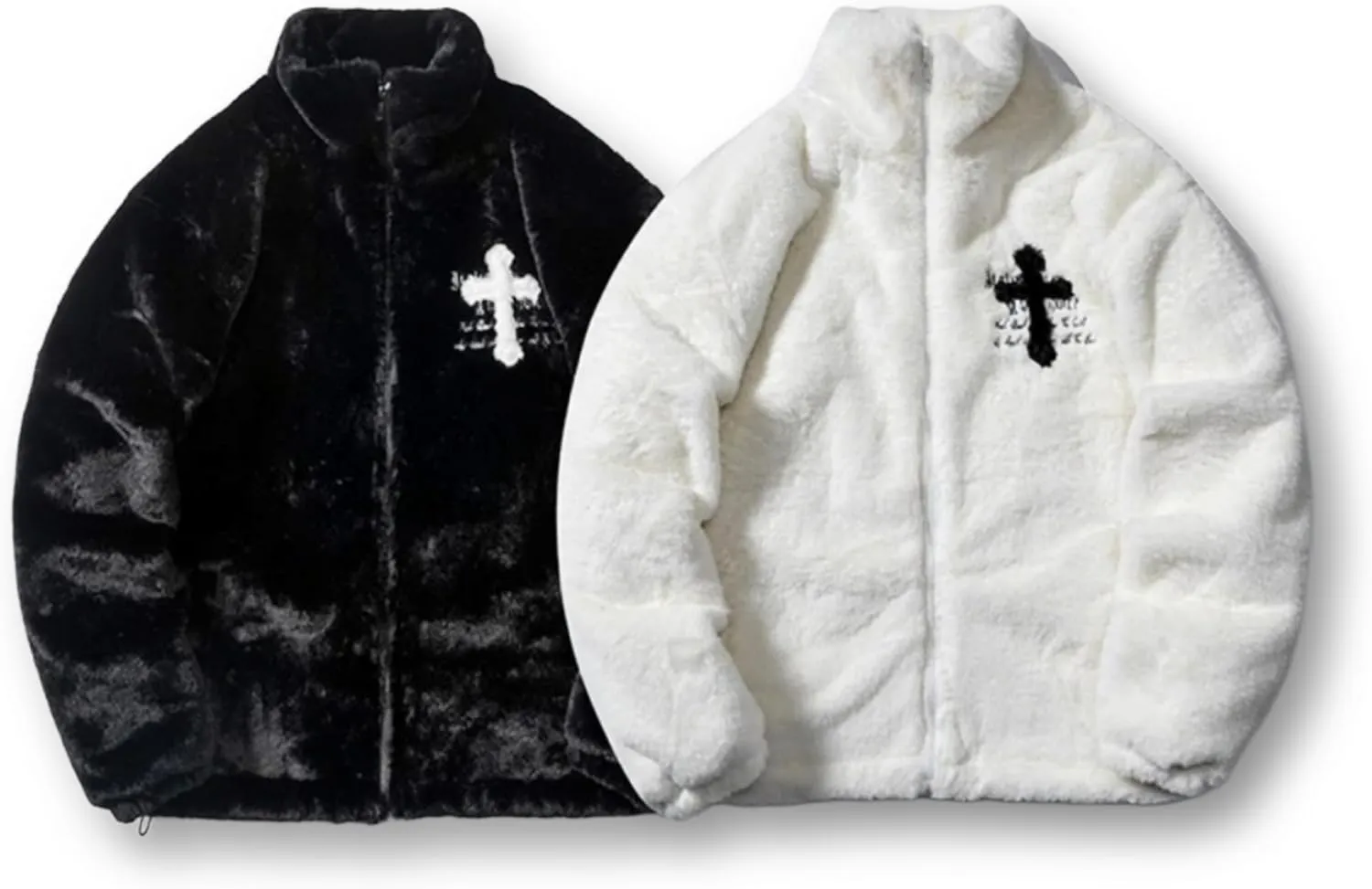 Flolong Cross Retro Style Plush Fur-Cotton Padded Coat