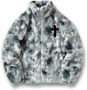 Flolong Cross Retro Style Plush Fur-Cotton Padded Coat