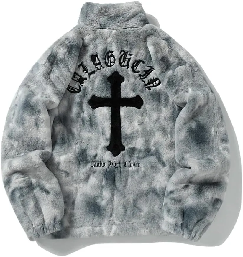 Flolong Cross Retro Style Plush Fur-Cotton Padded Coat