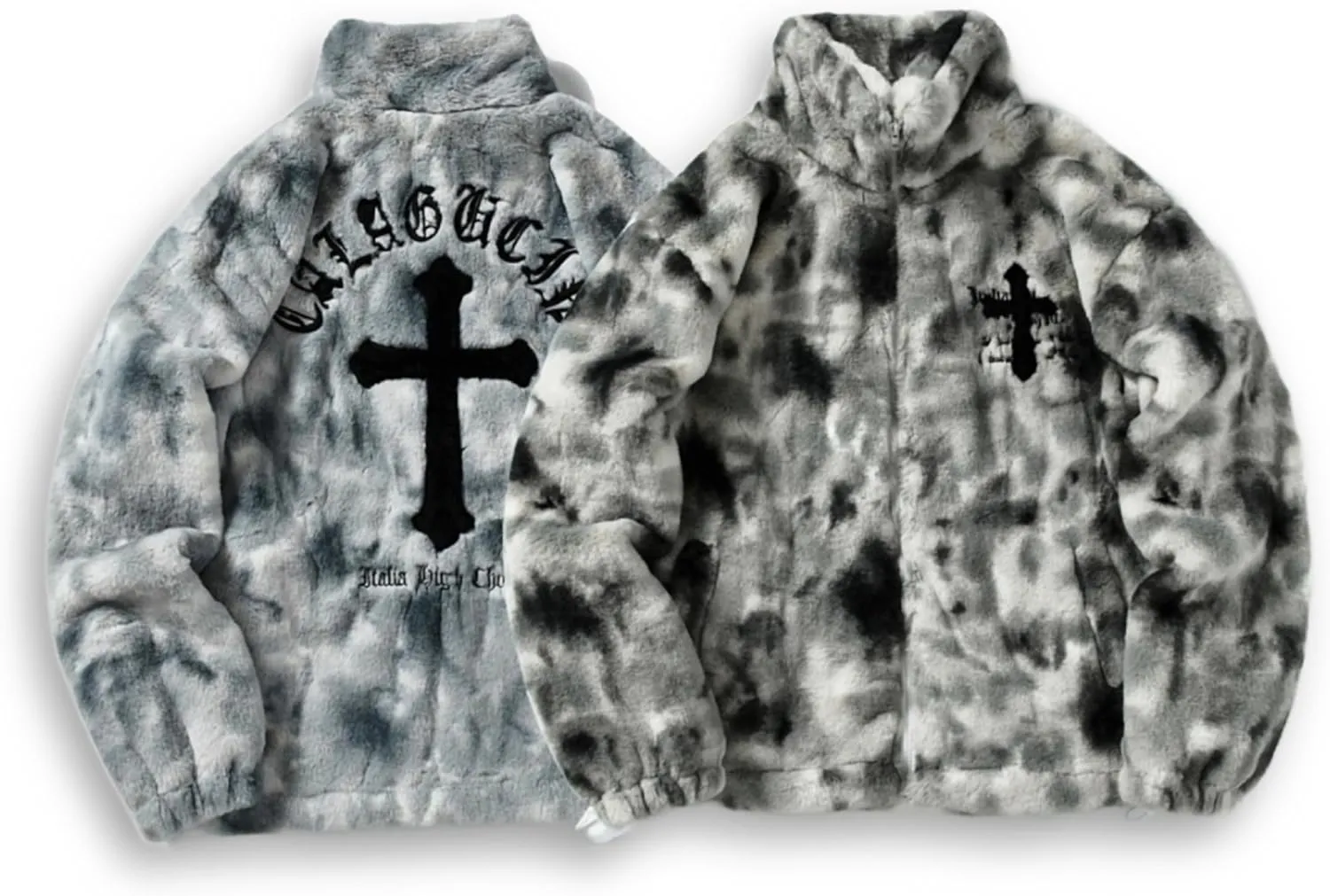 Flolong Cross Retro Style Plush Fur-Cotton Padded Coat