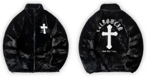 Flolong Cross Retro Style Plush Fur-Cotton Padded Coat