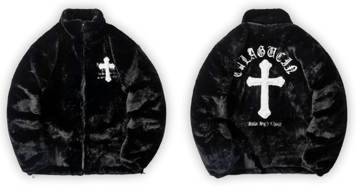 Flolong Cross Retro Style Plush Fur-Cotton Padded Coat