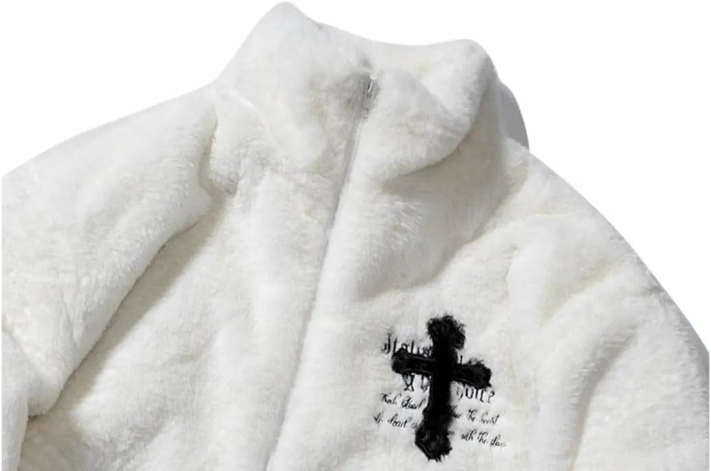 Flolong Cross Retro Style Plush Fur-Cotton Padded Coat