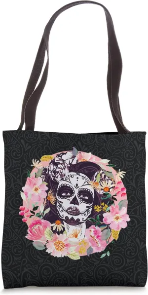 Floral Sugar Skull Catrina Reusable Grocery Bag for Women Tote Bag