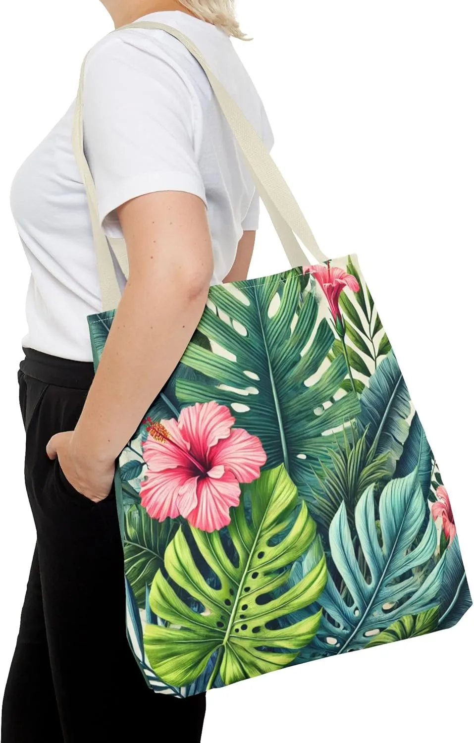 Floral Tote Bag for Women, Reusable Handbag, Flower Print Shopping Tote, Eco-Friendly Shoulder Bag, Gift for Her