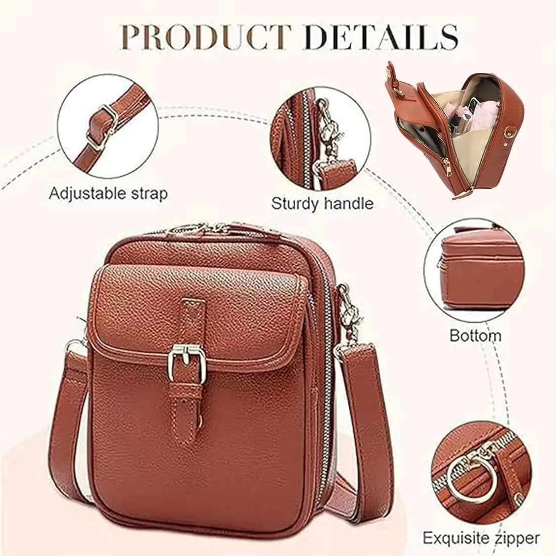 Forcipower Crossbody Bag, 2025 New Leather Crossbody Purse, Urvashi Adjustable Shoulder Strap with Built in Wallet