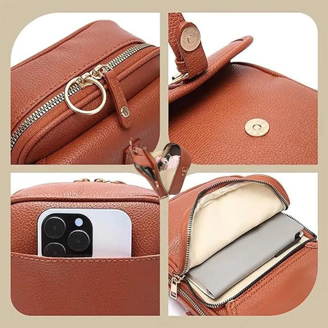 Forcipower Crossbody Bag, 2025 New Leather Crossbody Purse, Urvashi Adjustable Shoulder Strap with Built in Wallet
