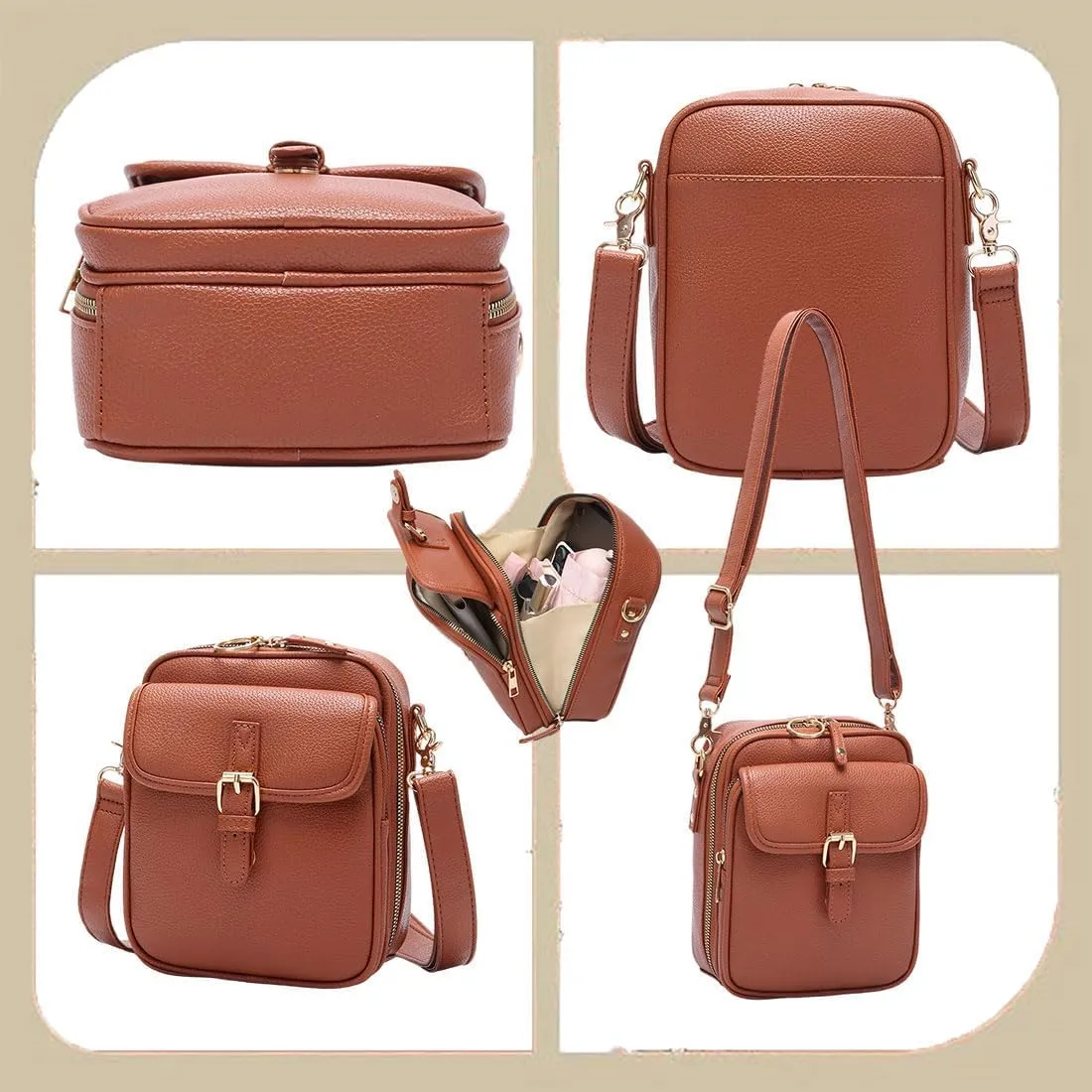 Forcipower Crossbody Bag, 2025 New Leather Crossbody Purse, Urvashi Adjustable Shoulder Strap with Built in Wallet
