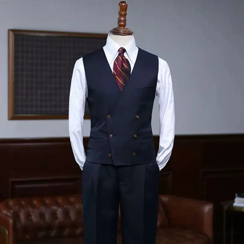 Formal Black Peaked Lapel Business Suits Three Pieces Slim Fit Wedding Suits