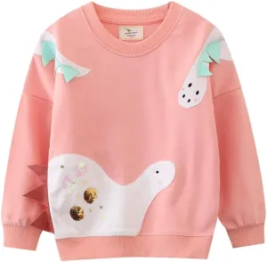 FreeLu Girls Cotton Pullover Sweatshirts Kids Cute Cartoon Printed Crewneck Tops