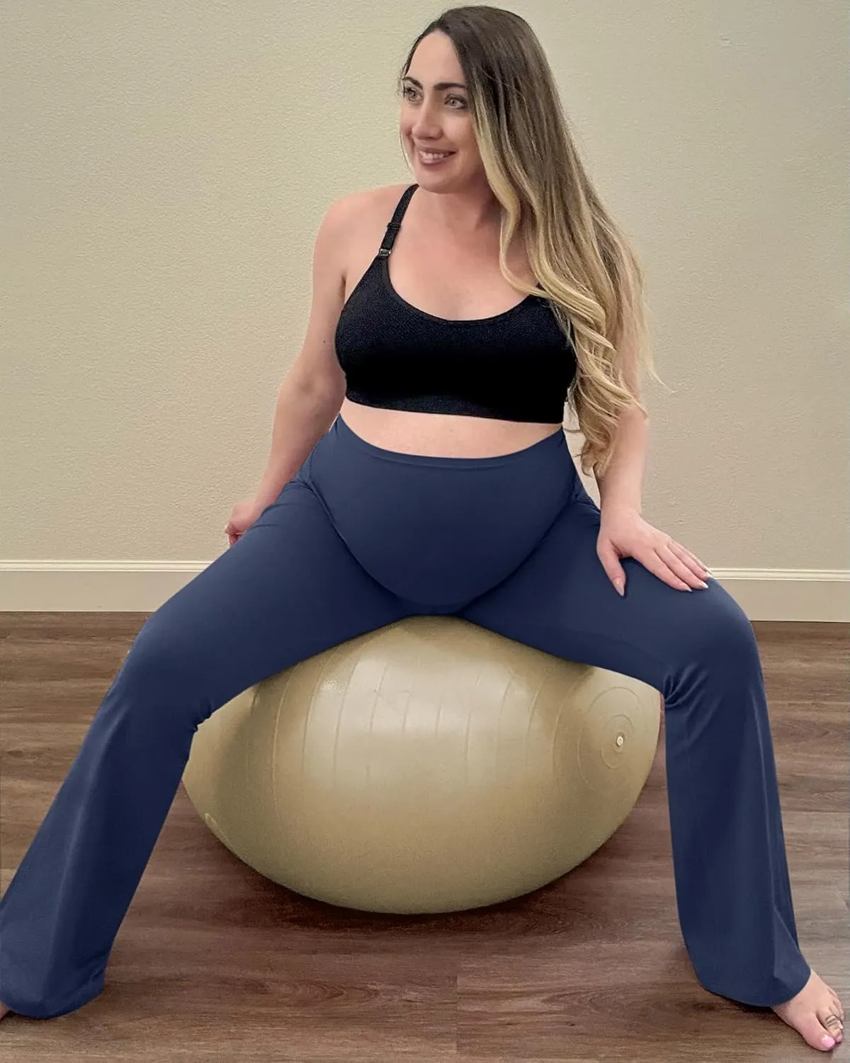 G4Free BareFeel Maternity Flare Leggings with Pockets Over The Belly Stretchy Casual Lounge Pregnancy Dress Pants for Work