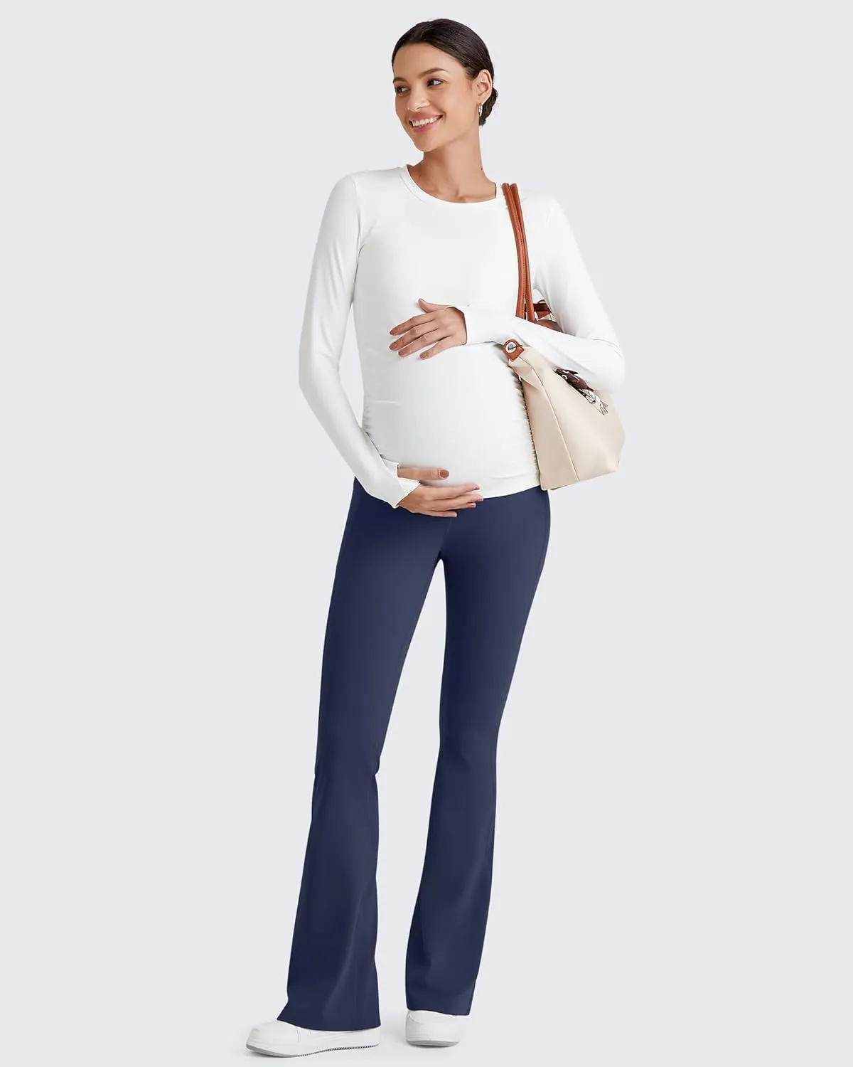G4Free BareFeel Maternity Flare Leggings with Pockets Over The Belly Stretchy Casual Lounge Pregnancy Dress Pants for Work