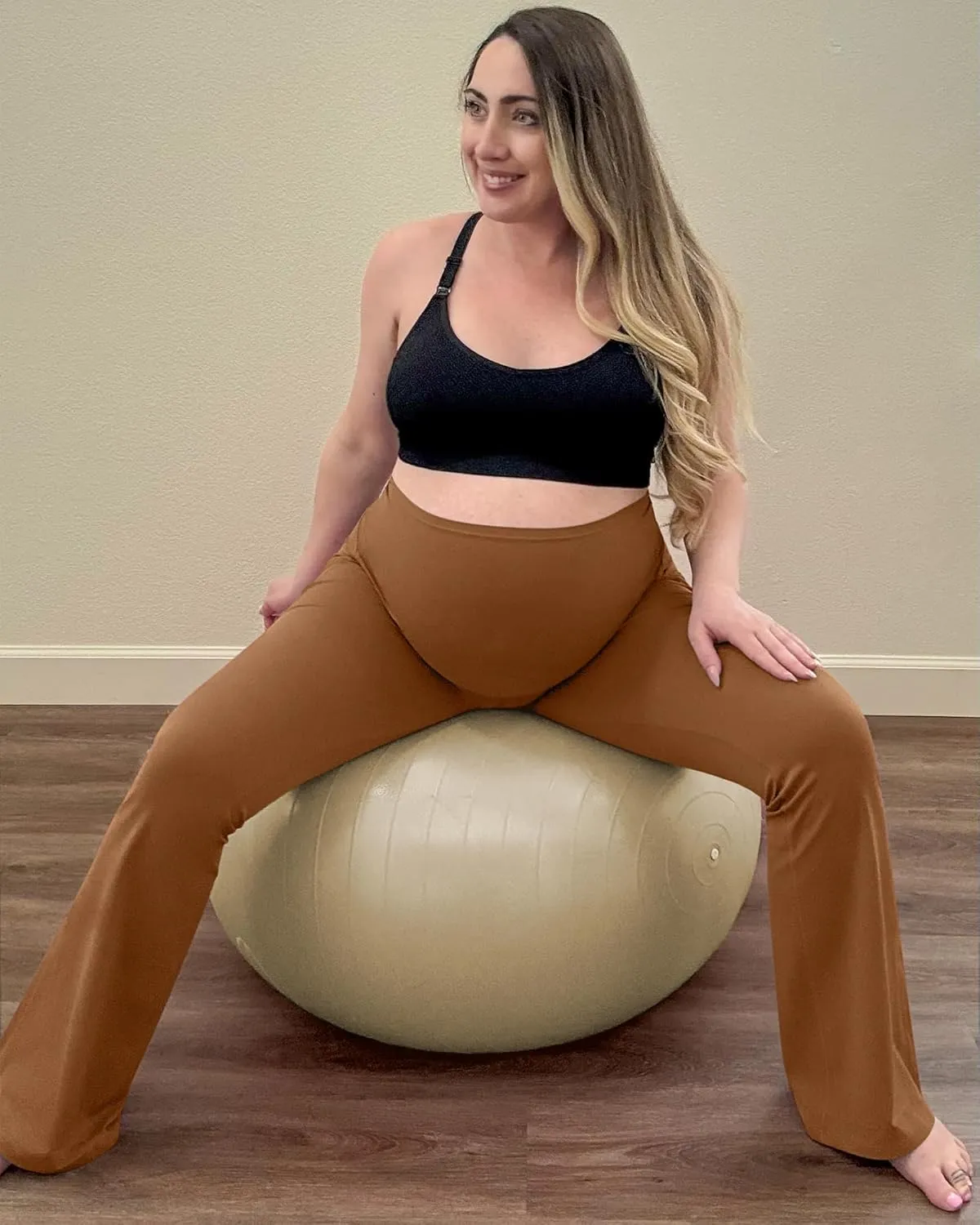 G4Free BareFeel Maternity Flare Leggings with Pockets Over The Belly Stretchy Casual Lounge Pregnancy Dress Pants for Work