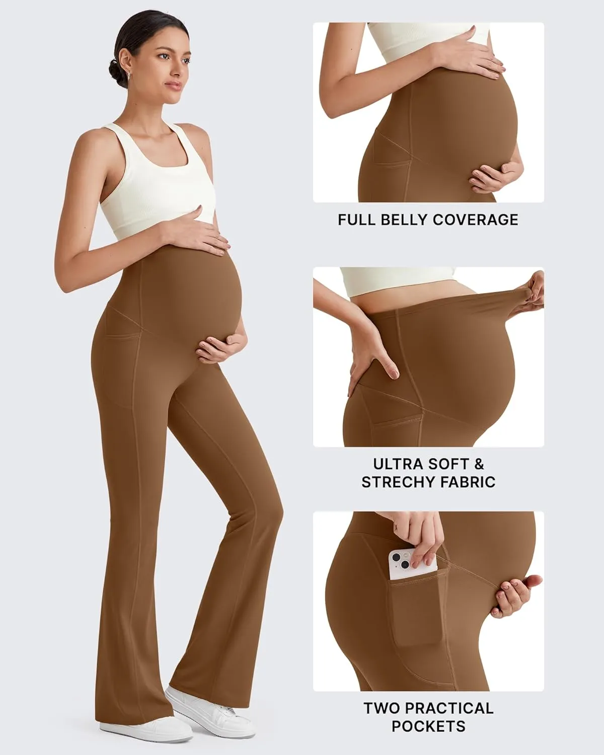 G4Free BareFeel Maternity Flare Leggings with Pockets Over The Belly Stretchy Casual Lounge Pregnancy Dress Pants for Work
