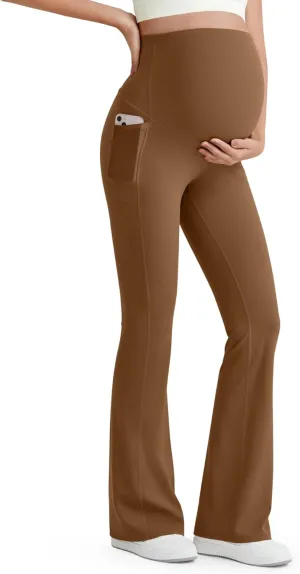 G4Free BareFeel Maternity Flare Leggings with Pockets Over The Belly Stretchy Casual Lounge Pregnancy Dress Pants for Work