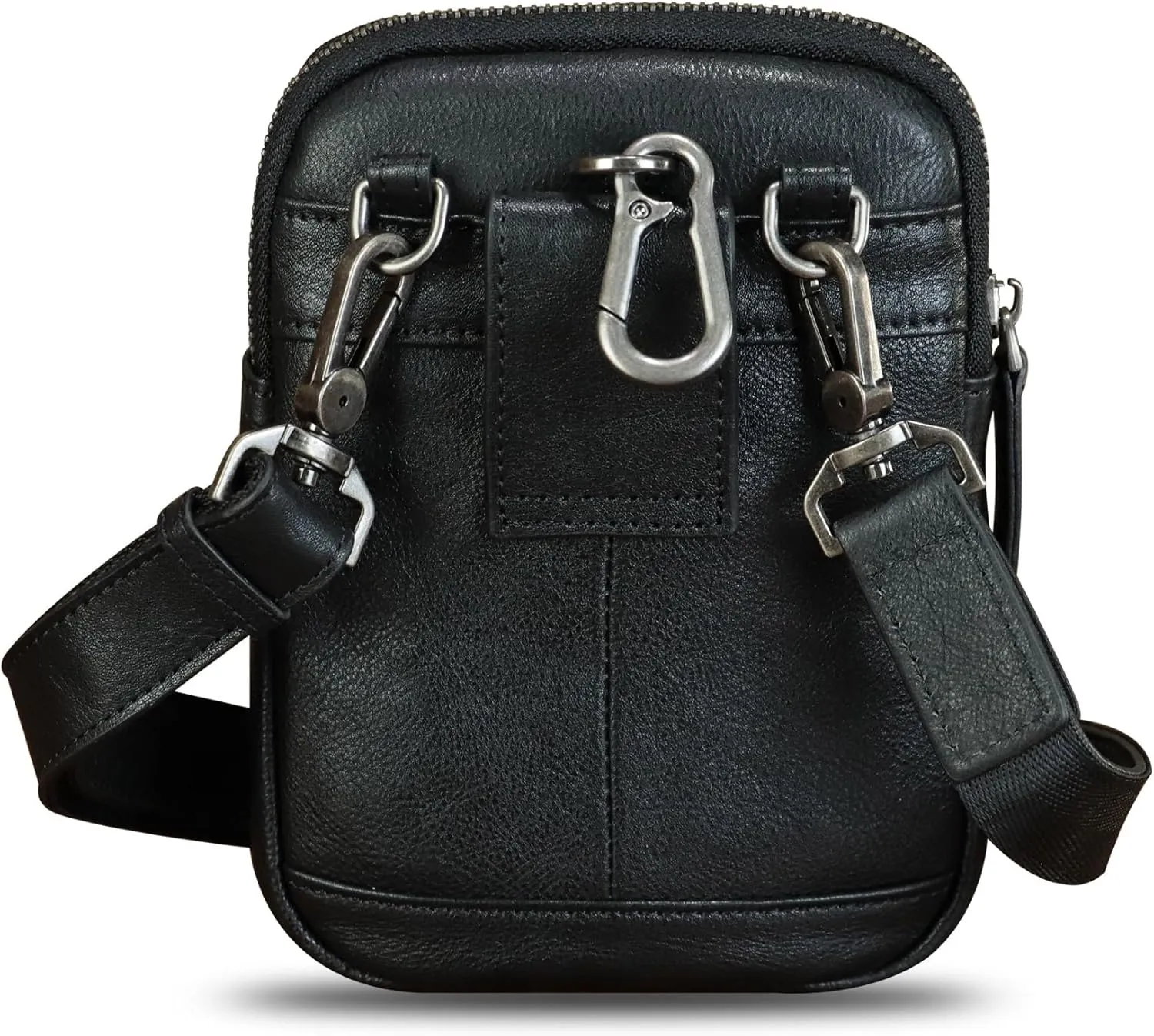 Genuine Leather Belt Bag Pouch for Men and Women Waist Bag Fanny Pack Phone Bag with Strap Small Crossbody Shoulder Bag (Black)