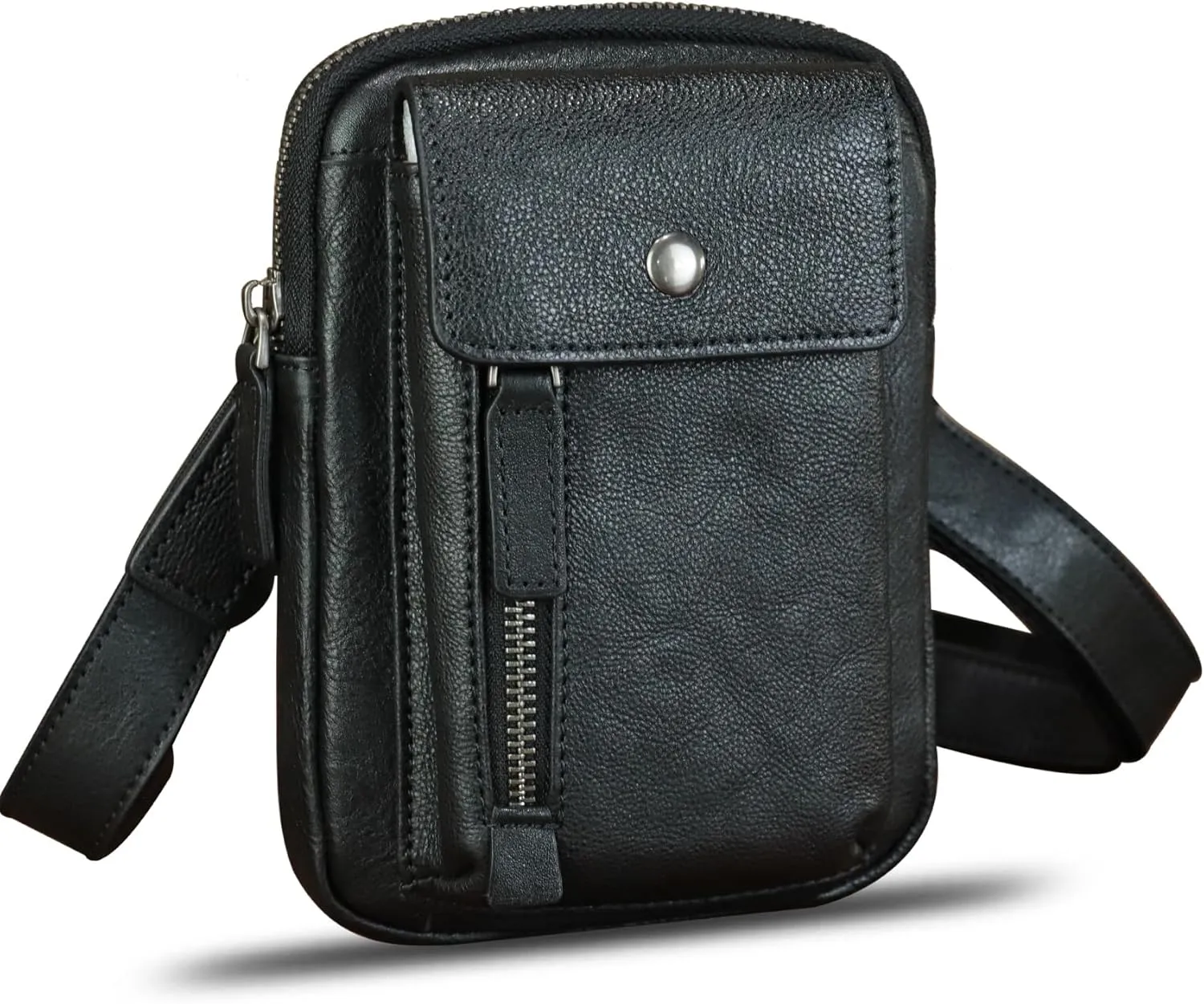 Genuine Leather Belt Bag Pouch for Men and Women Waist Bag Fanny Pack Phone Bag with Strap Small Crossbody Shoulder Bag (Black)
