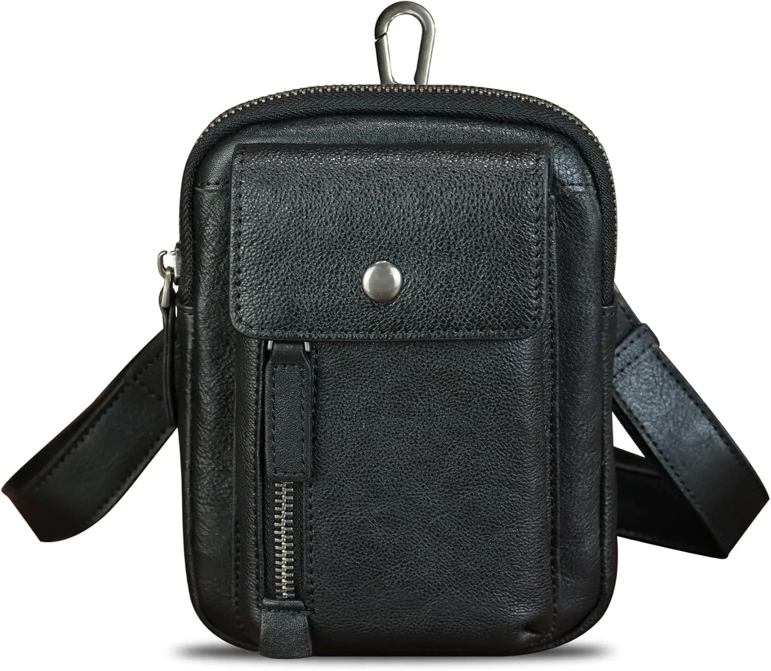 Genuine Leather Belt Bag Pouch for Men and Women Waist Bag Fanny Pack Phone Bag with Strap Small Crossbody Shoulder Bag (Black)