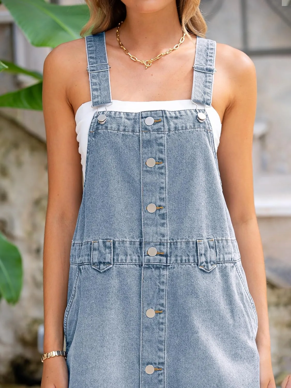 Glamaker Women's Denim Overall Dress Jean Sleeveless 2025 Mini Pinafore Shorts Jumper Button Dress with Pocket