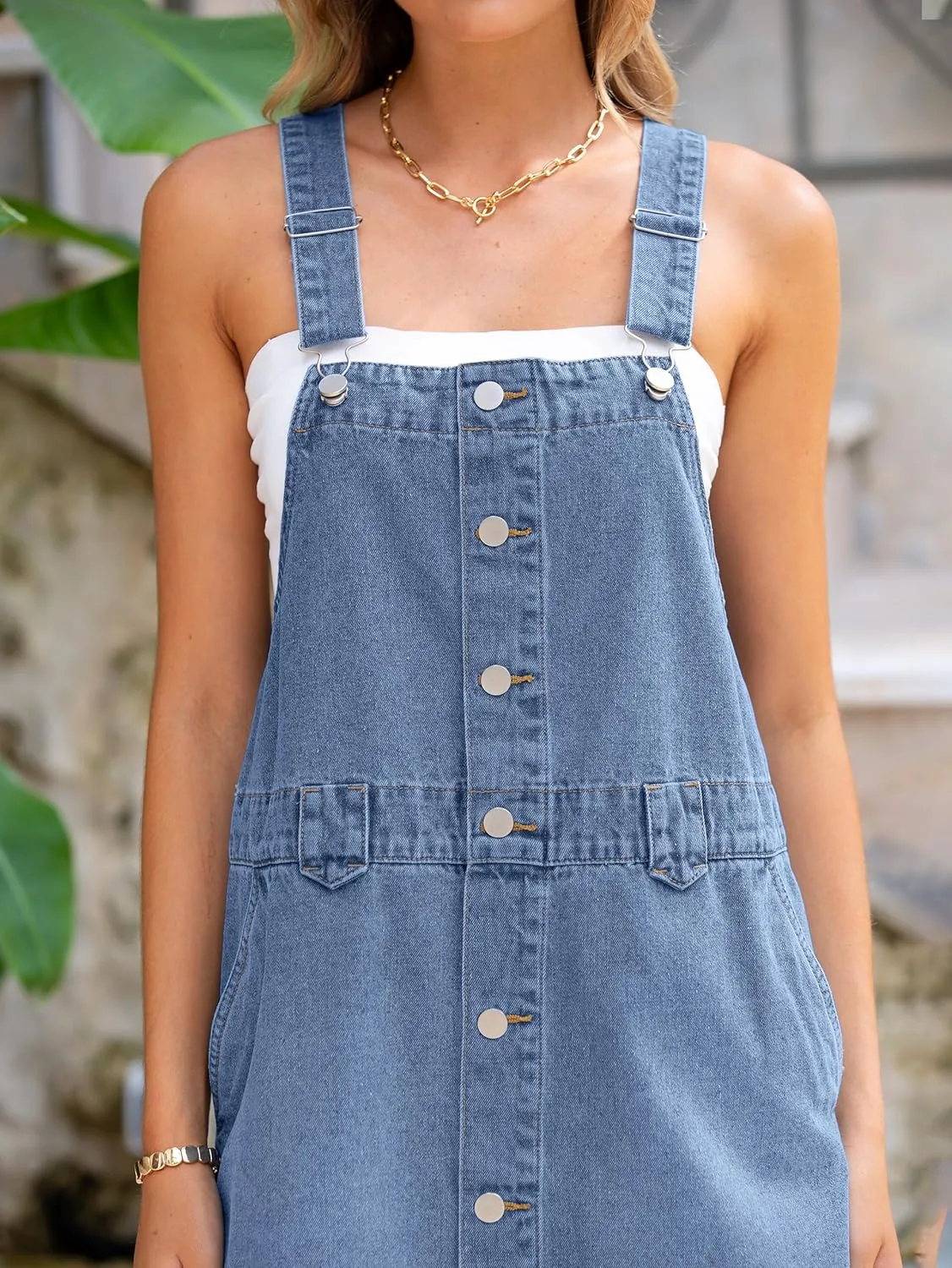 Glamaker Women's Denim Overall Dress Jean Sleeveless 2025 Mini Pinafore Shorts Jumper Button Dress with Pocket