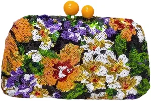 Glitter Clutch Retro Design Flower Evening Bag for Women Night Out Banquet
