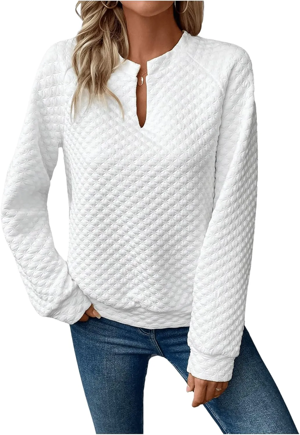 GORGLITTER Women's Notch Neck Sweatshirt Long Sleeves Pullover Tops