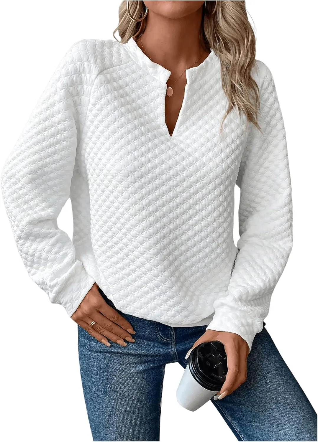 GORGLITTER Women's Notch Neck Sweatshirt Long Sleeves Pullover Tops