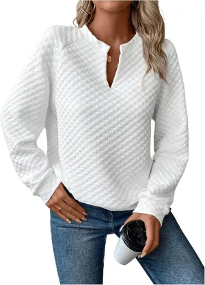 GORGLITTER Women's Notch Neck Sweatshirt Long Sleeves Pullover Tops