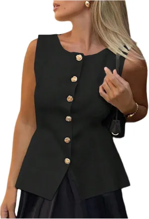 GORGLITTER Women's Sleeveless Metallic Knit Tops Fashion Vest Business Casual Cardigan Western Country Concert Outfits