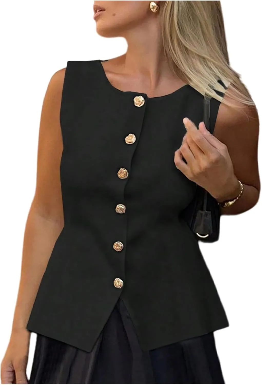 GORGLITTER Women's Sleeveless Metallic Knit Tops Fashion Vest Business Casual Cardigan Western Country Concert Outfits