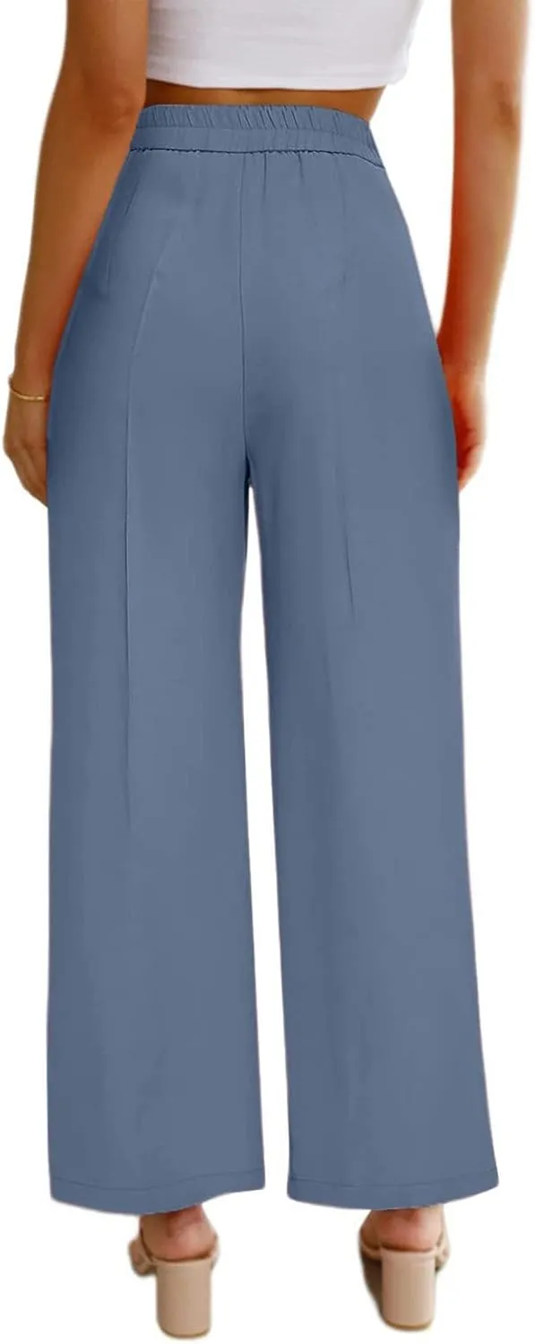 GOTOTOP Women's Casual Wide Leg High Waisted Button Down Straight Long Trousers Pants